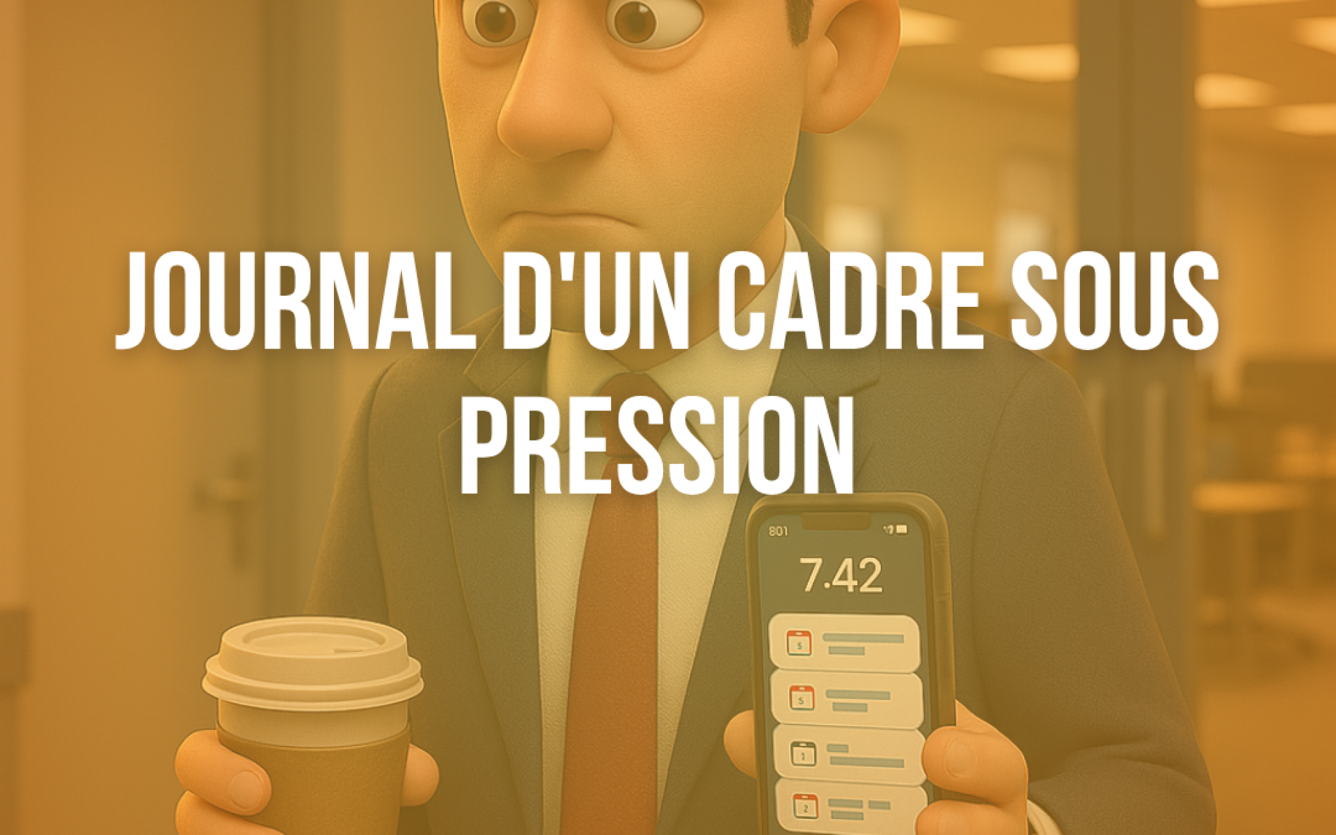 illustration Journal d'un cadre sous pression avec café et notifications stress